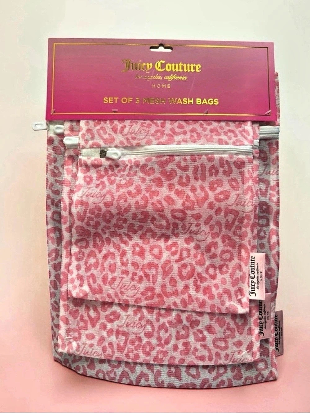Juicy Couture Set of 3 Mesh Wash Bags Pink